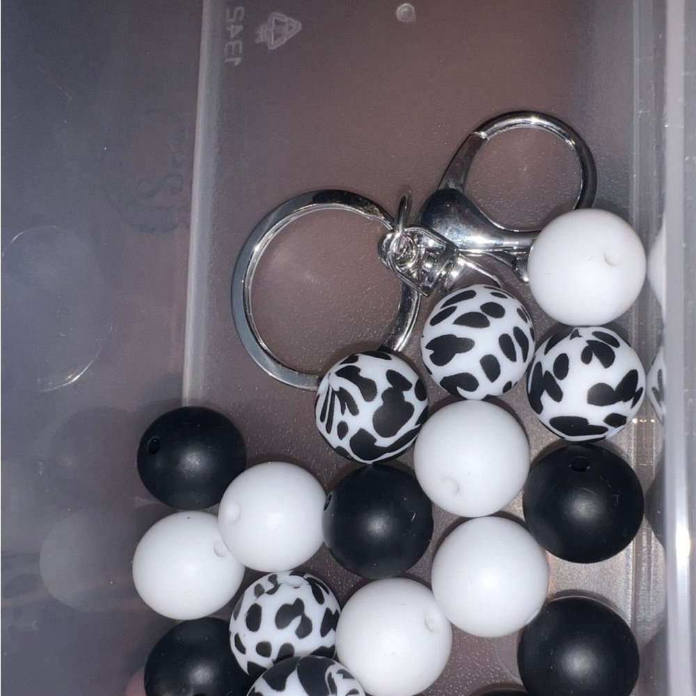 Black and White Beaded Keychain